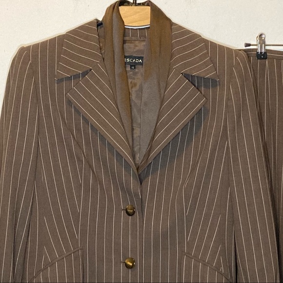 Escada Brown Pinstripe Long Jacket 3 Piece Suit - Picture 8 of 8